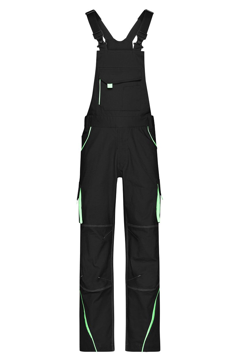 Workwear Pants with Bib - COLOR - "JN848" in Black/Lime-Green, Größe 62 - Daiber