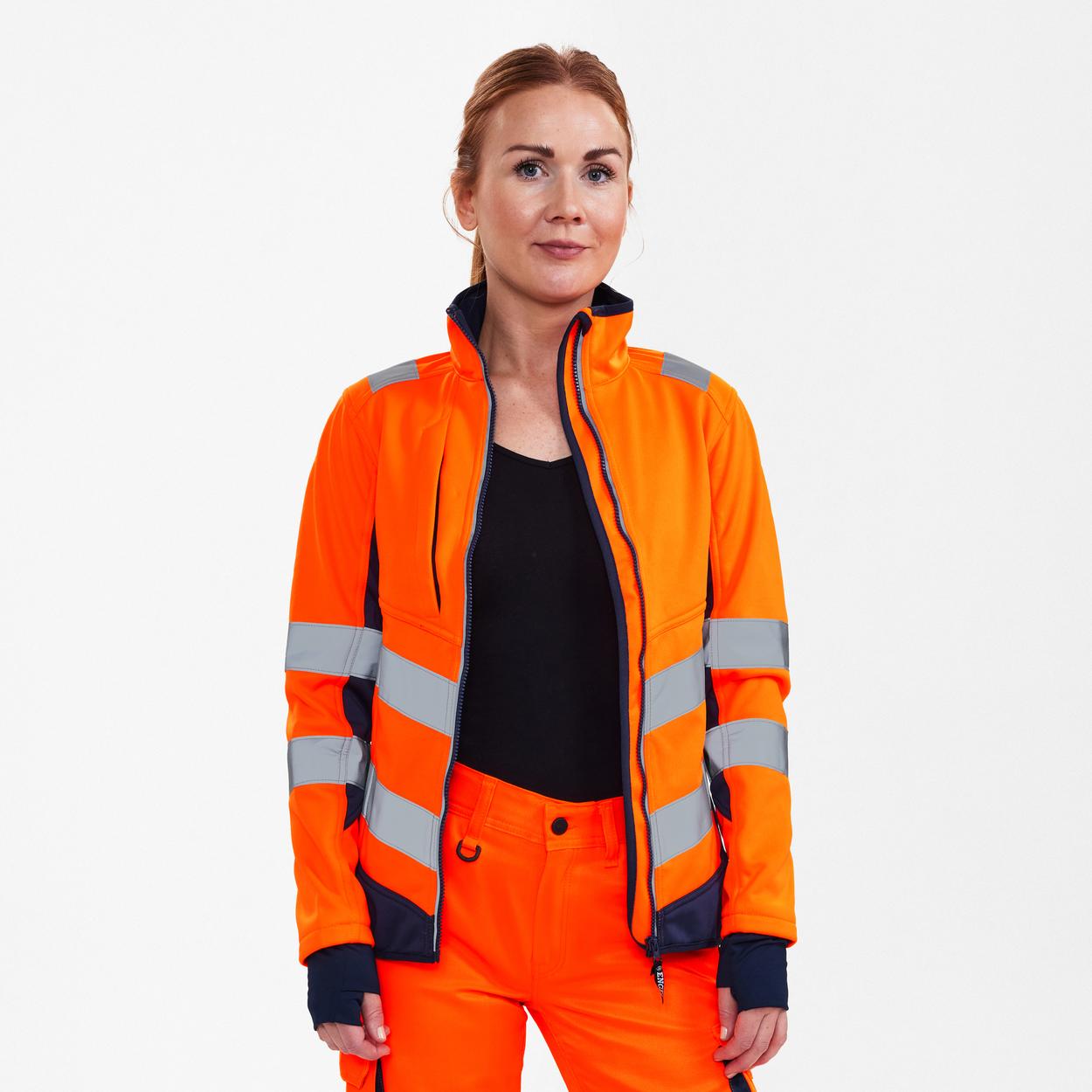 ENGEL Safety Damen Softshelljacke in Orange/Blue ink, Größe XS
