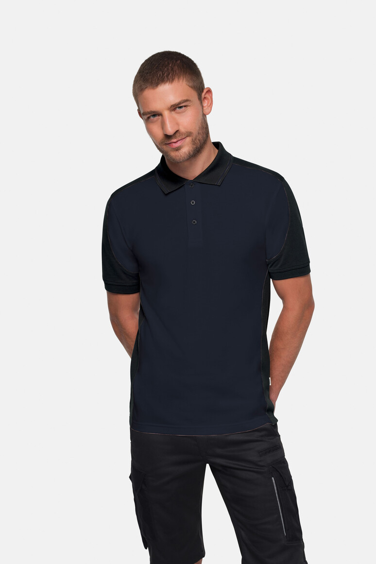 HAKRO 539 Poloshirt Contrast MIKRALINAR® ECO in Tinte/Schwarz, Größe 6XL
