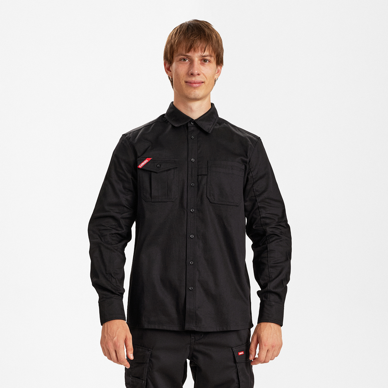 ENGEL Extend Baumwolle Langarm-Hemd in Schwarz, Größe XS