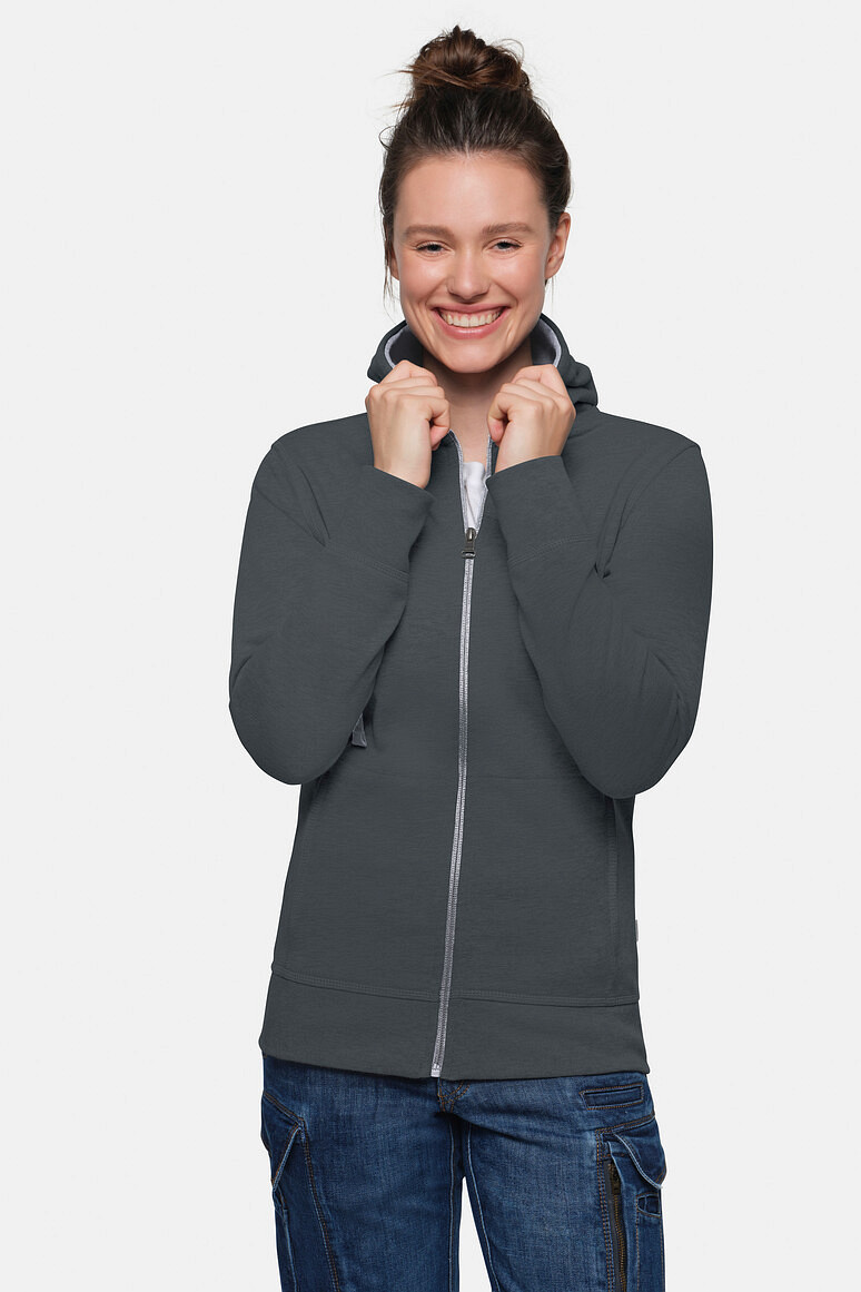 HAKRO 255 Damen Kapuzenjacke Bonded ECO in anthrazit/silber, Größe 3XL