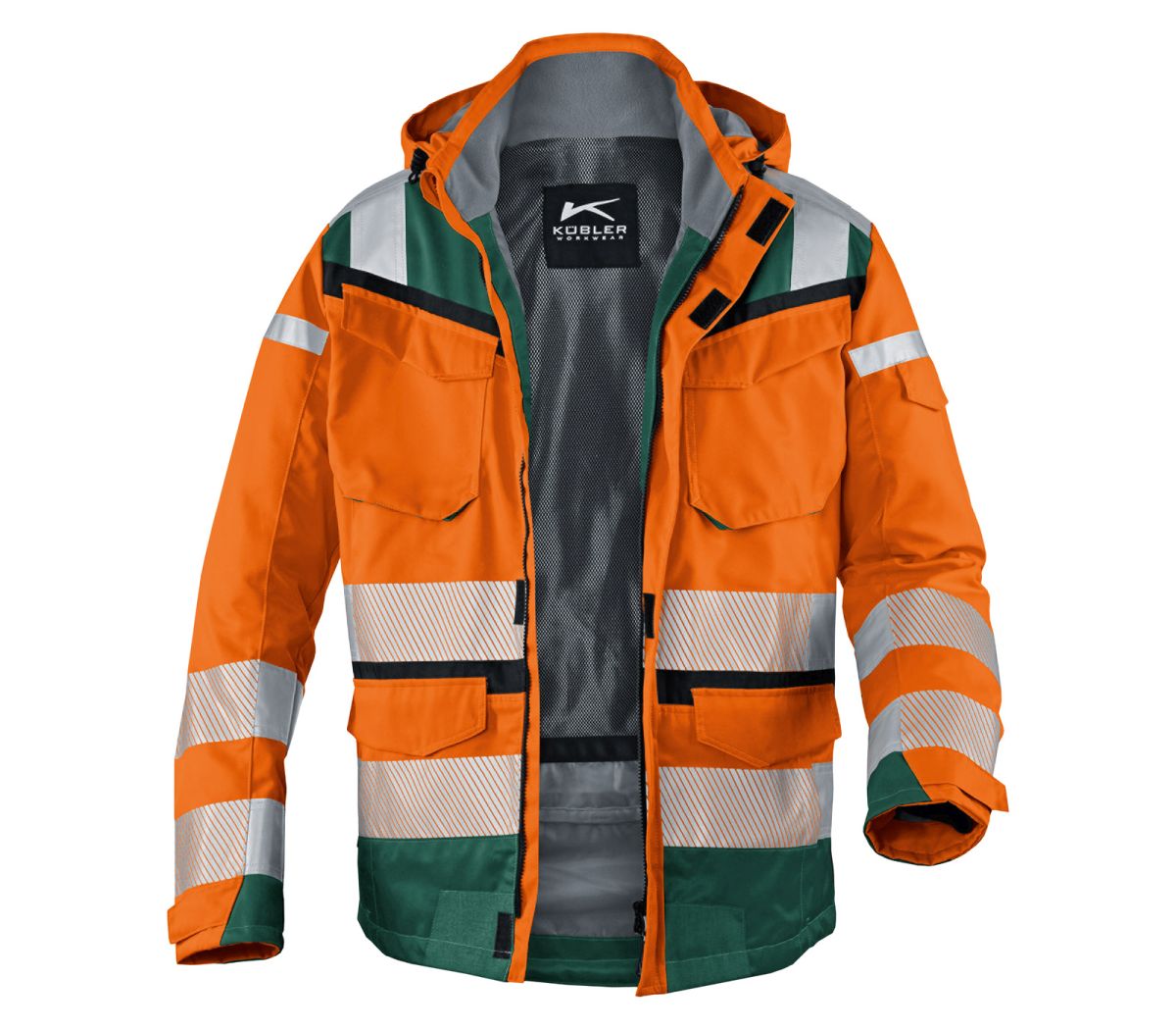 KÜBLER REFLECTIQ Wetterjacke SYMPATEX® PSA 2 in Warnorange / Moosgrün, Größe XS