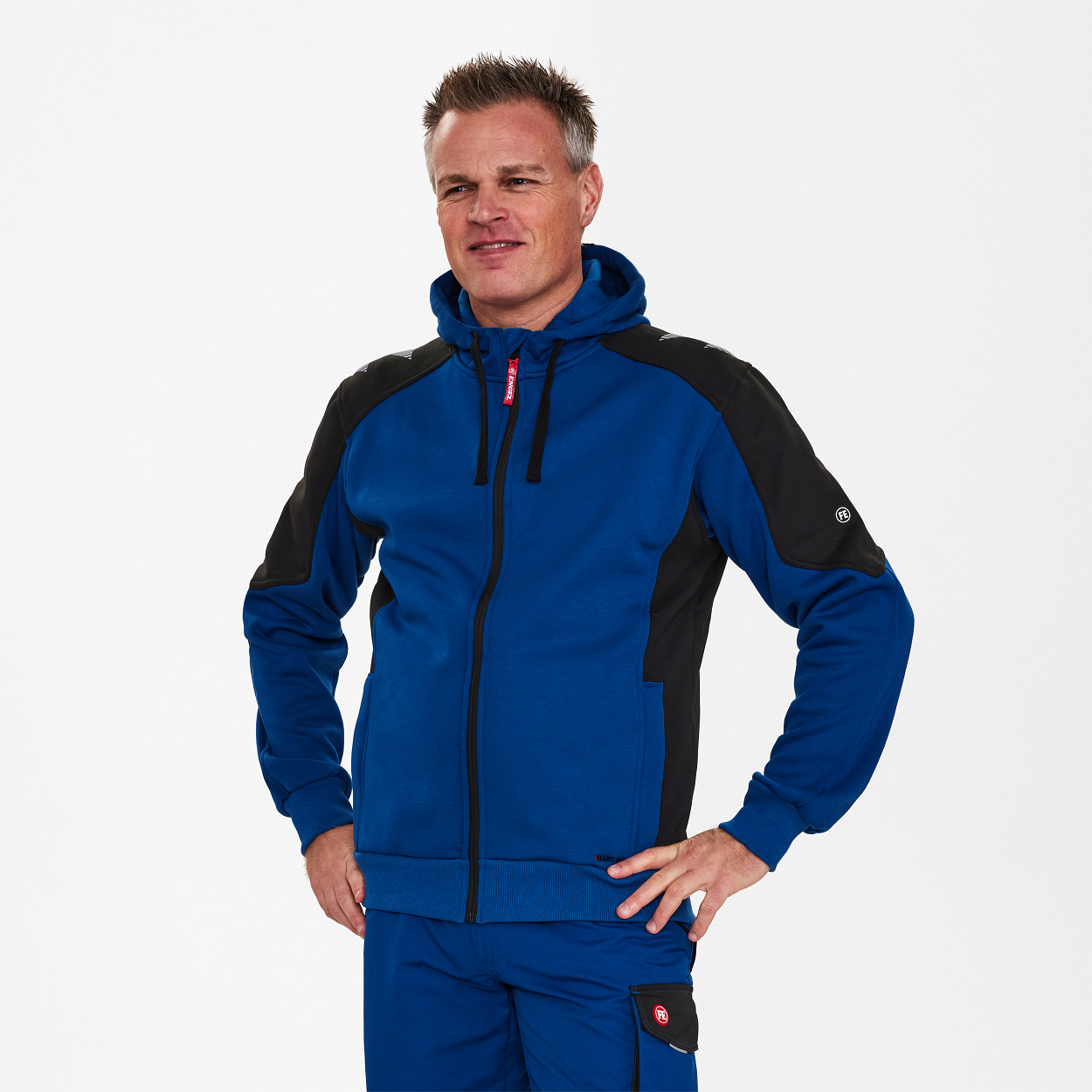 ENGEL Galaxy Sweatcardigan mit Kapuze in Surfer Blue/Schwarz, Größe XS