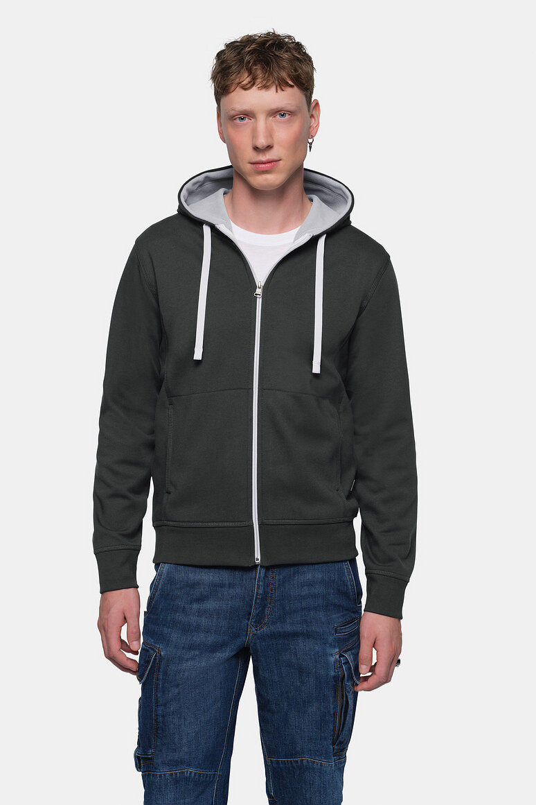 HAKRO Kapuzenjacke Bonded ECO in Karbongrau/Silber, Größe XL