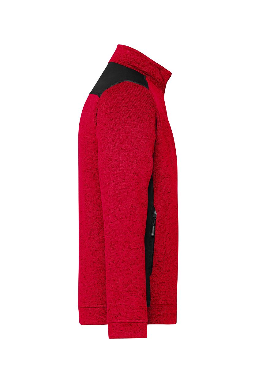 Men's Knitted Workwear Fleece Jacket - STRONG - "JN862" in Red-Melange/Black, Größe 6XL - Daiber