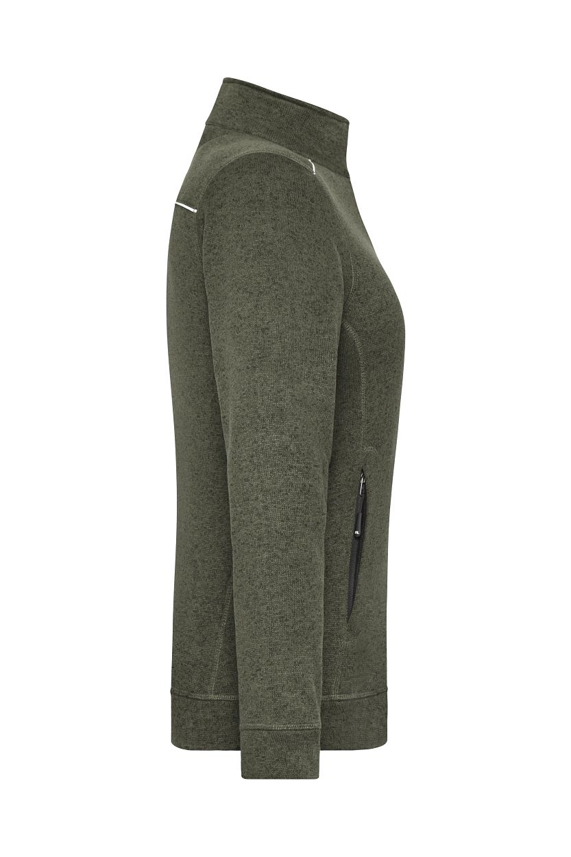 Ladies' Knitted Workwear Fleece Jacket - SOLID - "JN897" in Olive-Melange/Black, Größe 4XL - Daiber