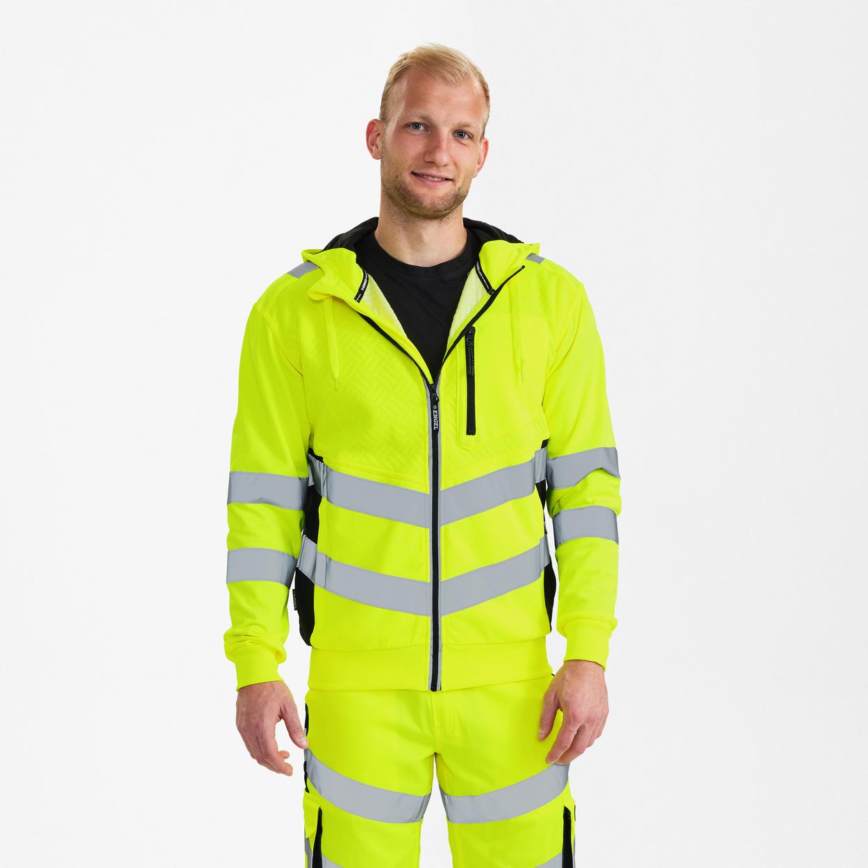 ENGEL Safety Sweatcardigan in Gelb/Schwarz, Größe XS