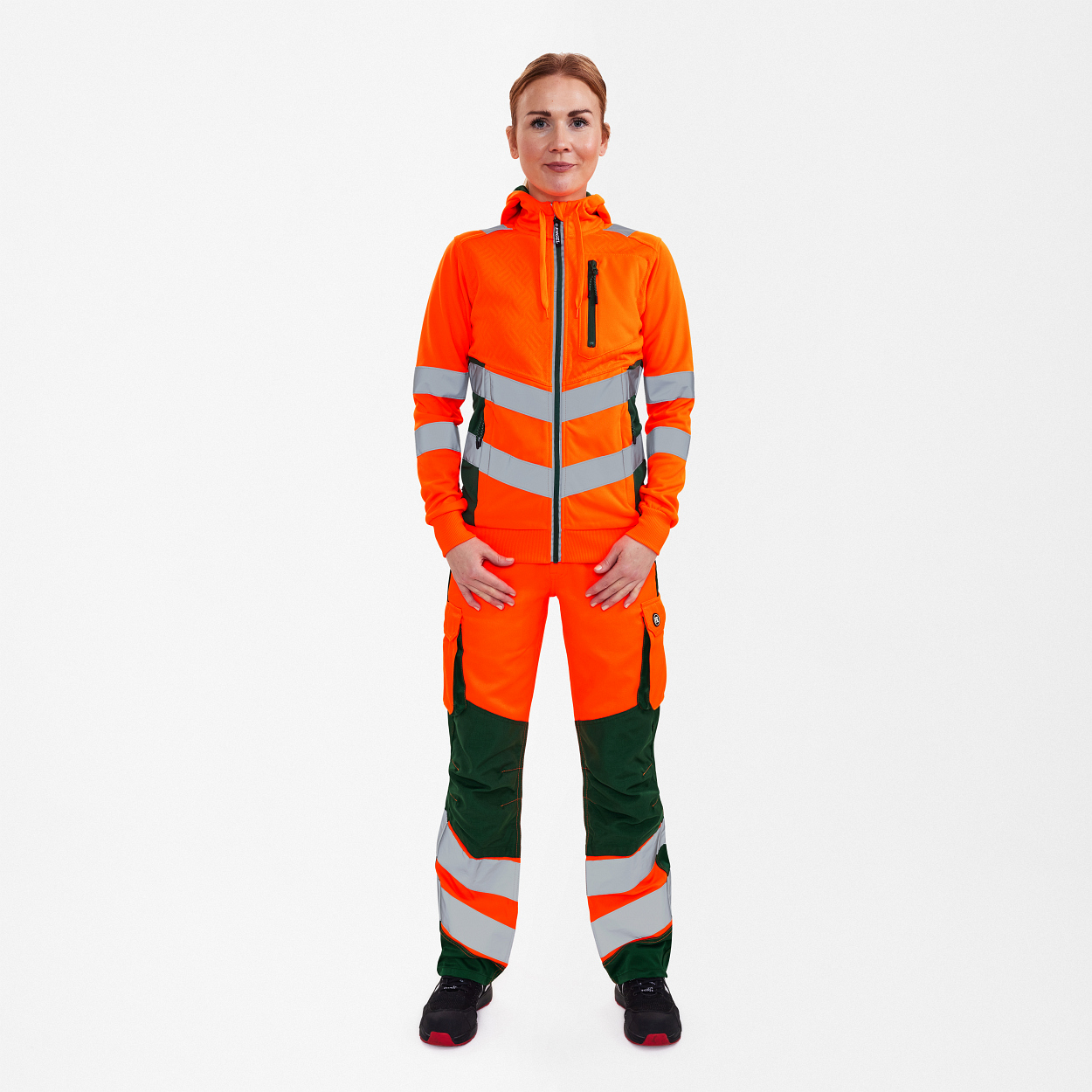 ENGEL Safety Damen Sweatcardigan in Orange/Grün, Größe XS