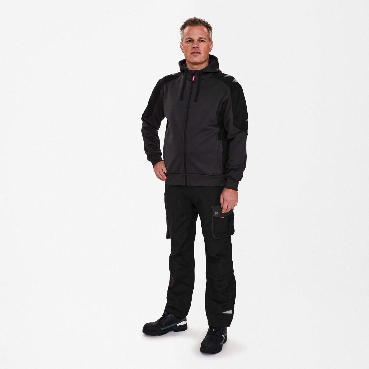 ENGEL Galaxy Sweatcardigan mit Kapuze in Anthrazitgrau/Schwarz, Größe 2XL