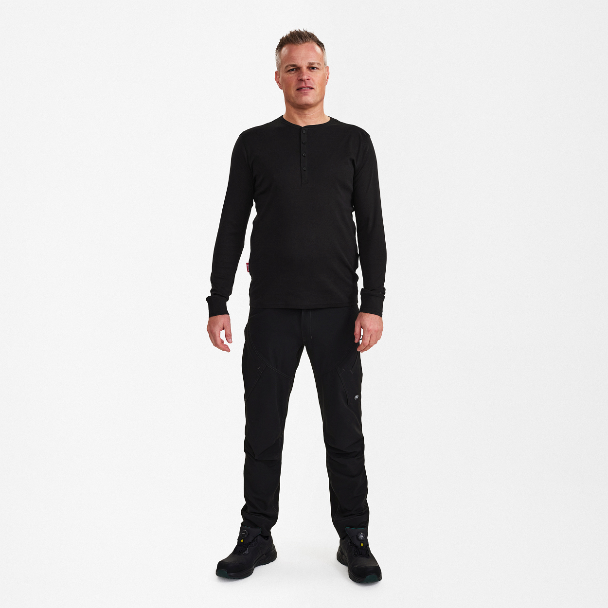 ENGEL Extend Grandad langarm-Shirt in Schwarz, Größe XS