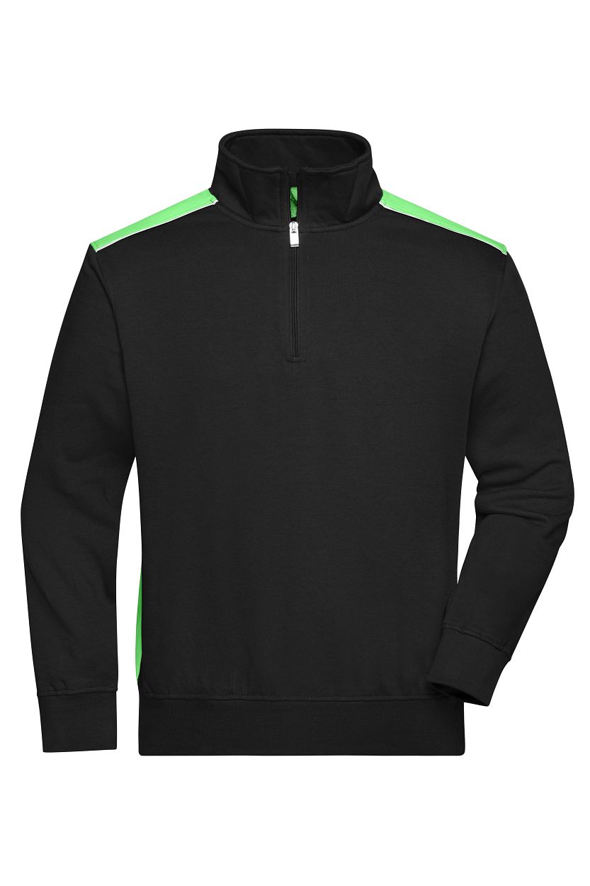 Workwear Half-Zip Sweat - COLOR - "JN868" in Black/Lime-Green, Größe 6XL - Daiber