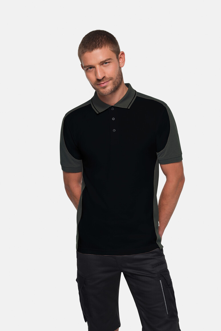 HAKRO 539 Poloshirt Contrast MIKRALINAR® ECO in Schwarz/Karbongrau, Größe 6XL