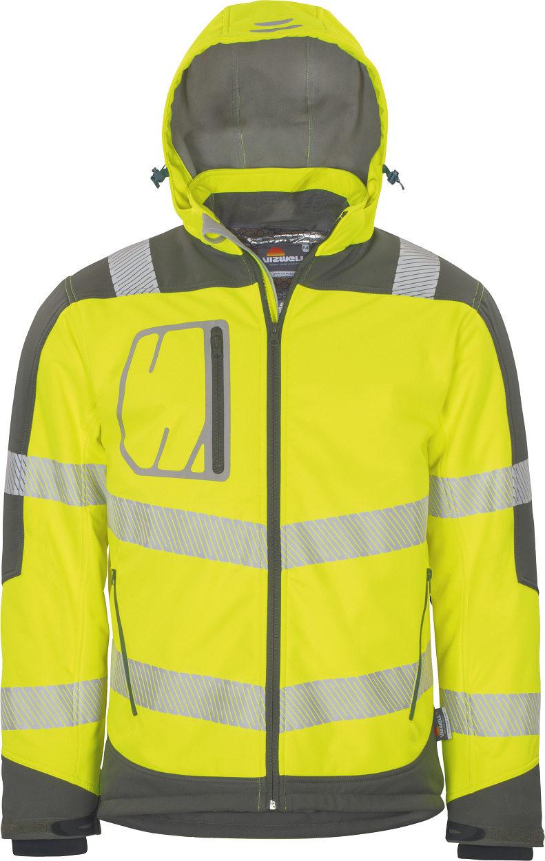 Winter-Kontrast-Softshelljacke leuchtgelb-grau in Gr. XXL von Vizwell