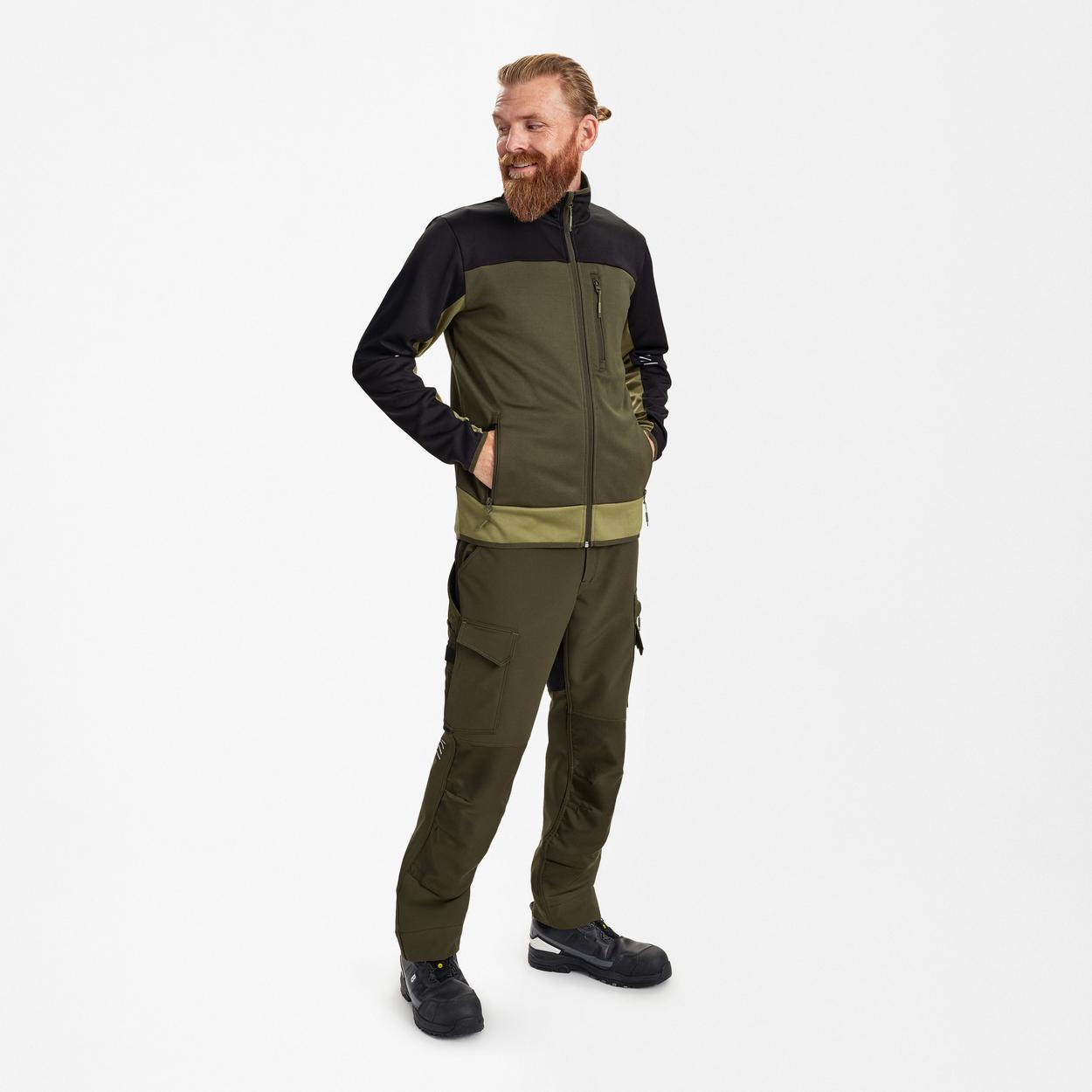 ENGEL Entire Midlayer-Cardigan in Forest Green/Schwarz, Größe XS