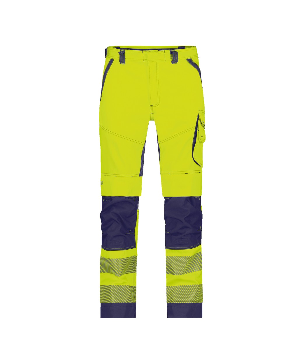 Sommer Warnschutzhose mit Kniepolstertaschen "DASSY® Odessa" in NEONGELB/DUNKELBLAU, Größe 58 - langer Schritt PESCO70