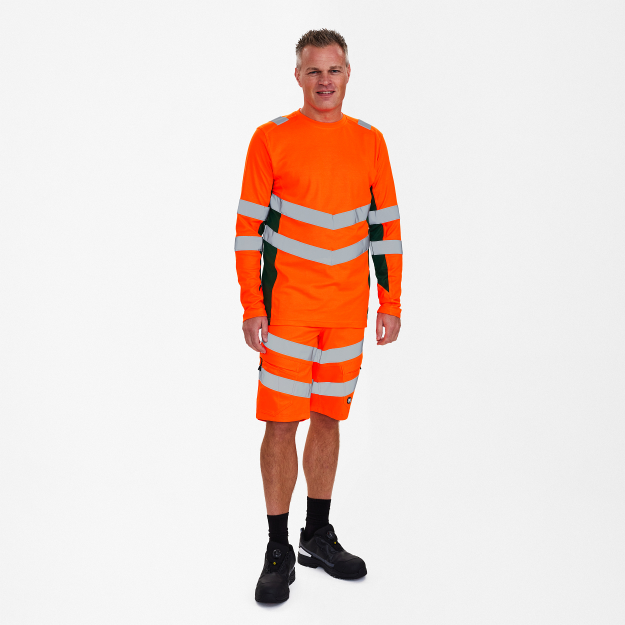 ENGEL Safety Langarm-Shirt in Orange/Grün, Größe XS