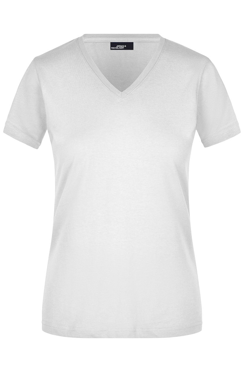 Ladies' Slim Fit V-T "JN972" in White, Größe 2XL - Daiber