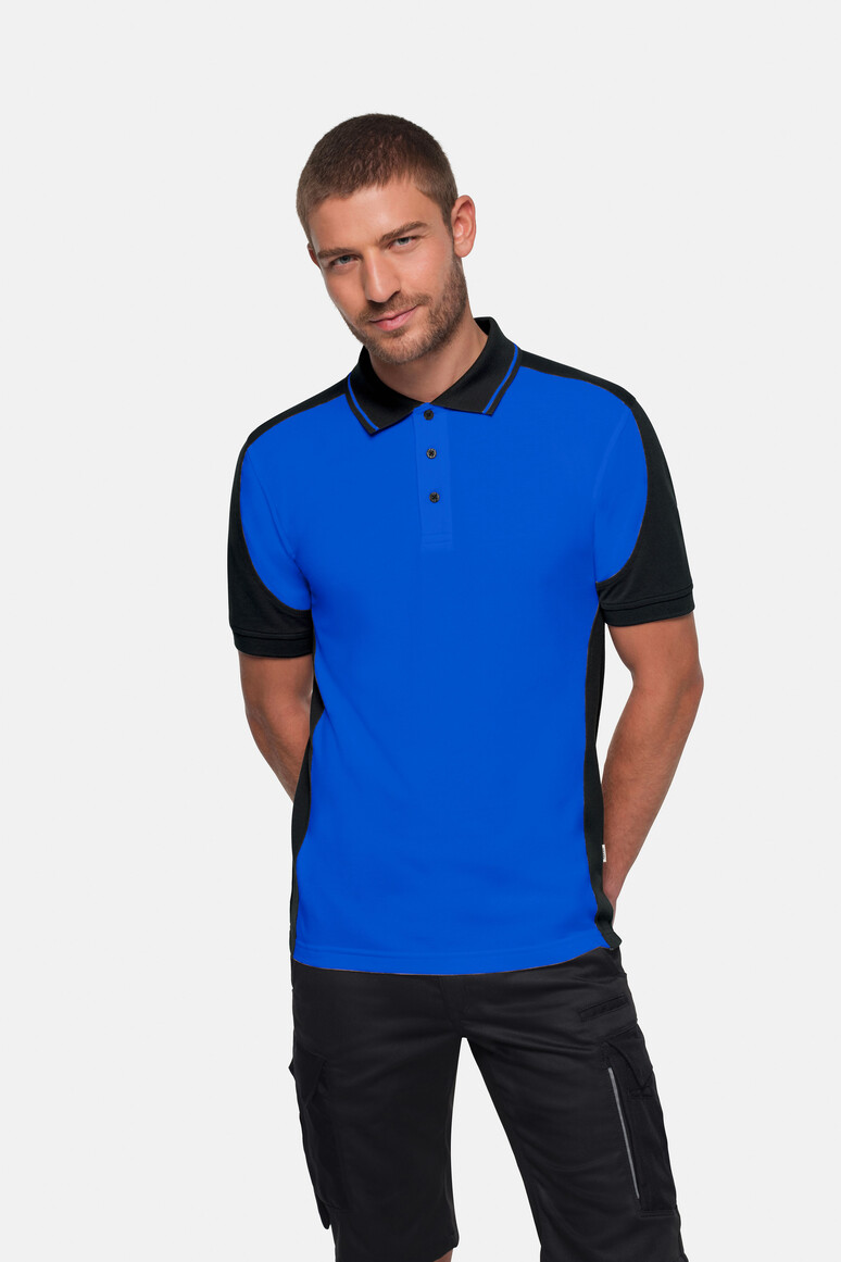 HAKRO 539 Poloshirt Contrast MIKRALINAR® ECO in Royalblau/Schwarz, Größe 6XL