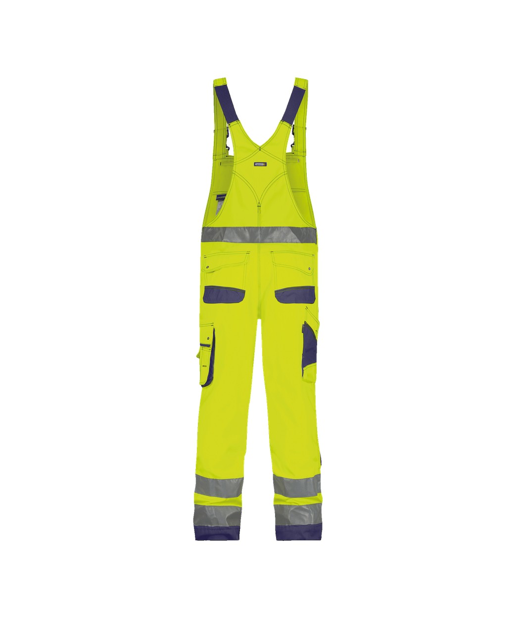 Warnschutz Latzhose mit Kniepolstertaschen "DASSY® Malmedy" in NEONGELB/DUNKELBLAU, Größe 58 - langer Schritt PESCO74