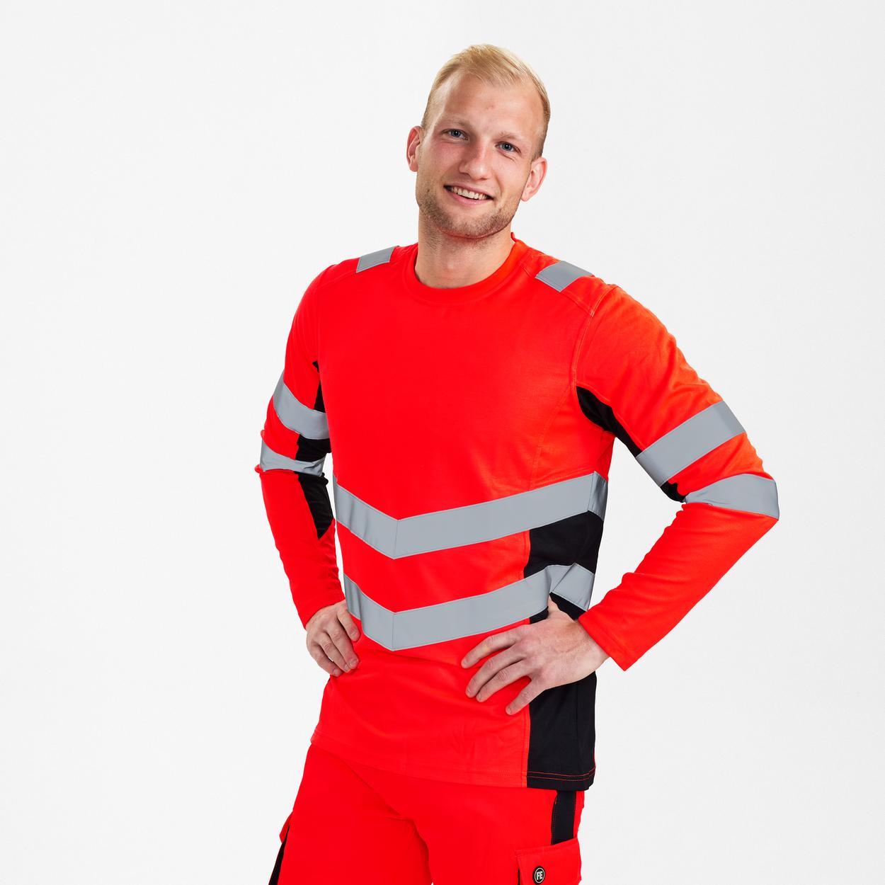 ENGEL Safety Langarm-Shirt in Rot/Schwarz, Größe XS