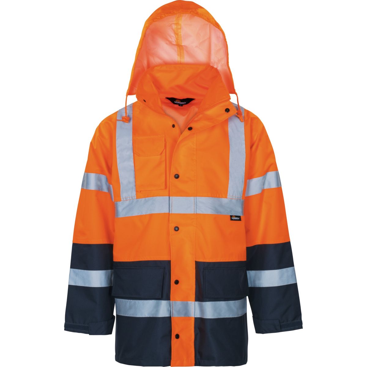 Warnschutz-Kontrast-Regenjacke leuchtorange-marine von Vizwell Warnschutz-Kontrast-Regenjacke leuchtorange-marine von Vizwell