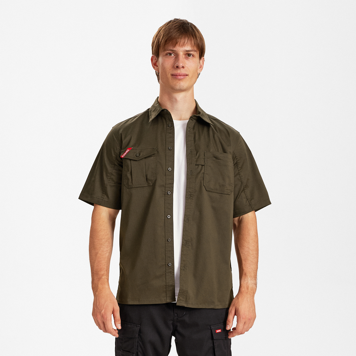 ENGEL Extend kurzärmliges Arbeitshemd mit Stretch in Forest Green, Größe XS