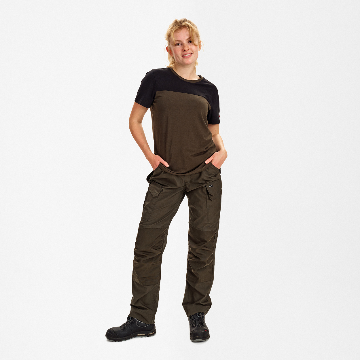 ENGEL Entire Damen T-Shirt in Forest Green/Schwarz, Größe XS