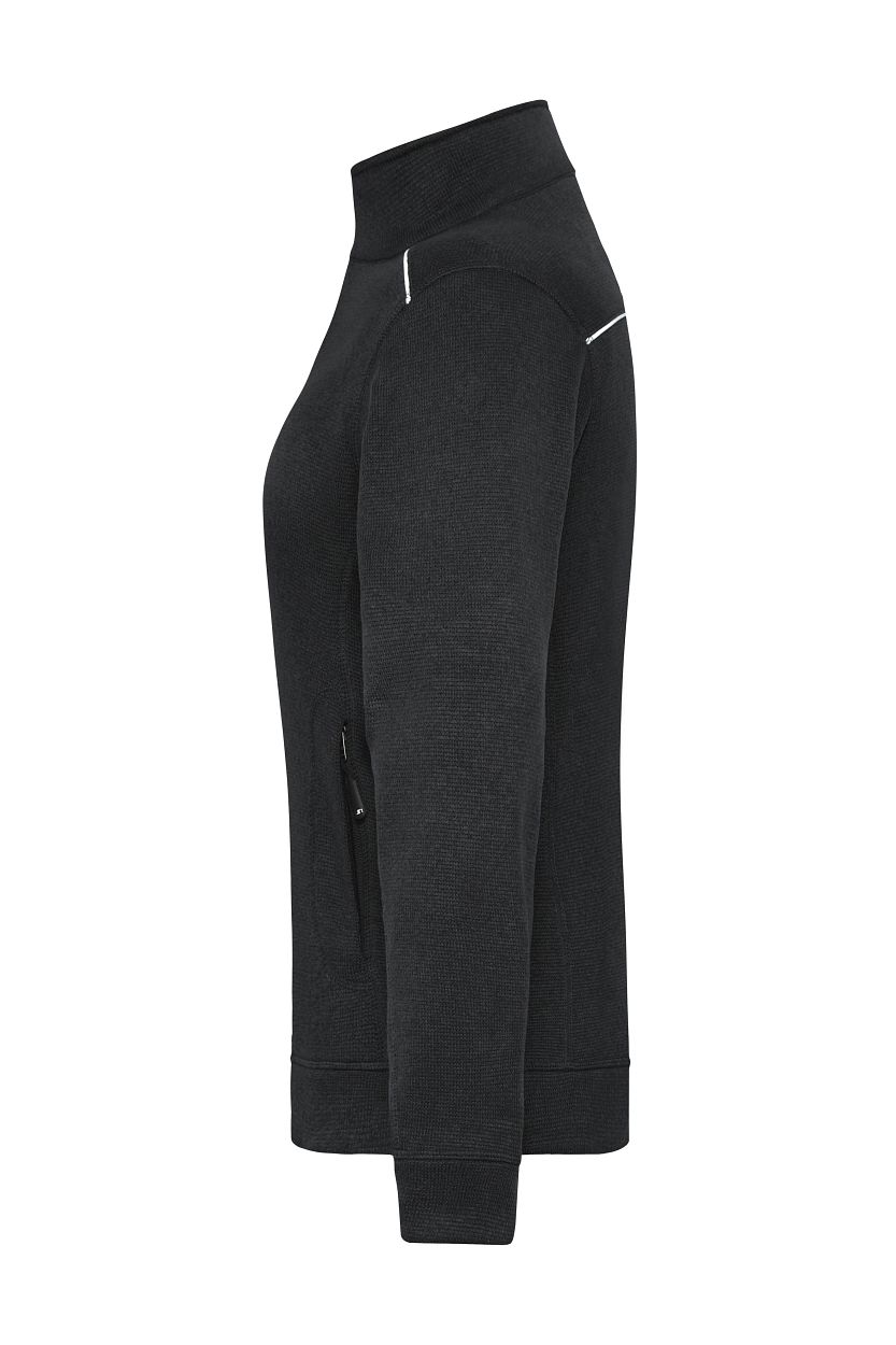 Ladies' Knitted Workwear Fleece Jacket - SOLID - "JN897" in Black/Black, Größe 4XL - Daiber