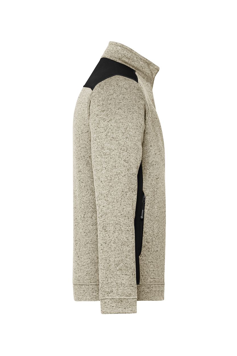 Men's Knitted Workwear Fleece Jacket - STRONG - "JN862" in Stone-Melange/Black, Größe 6XL - Daiber