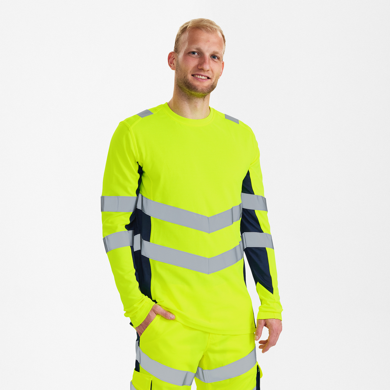 ENGEL Safety Langarm-Shirt in Gelb/Blue Ink, Größe XS