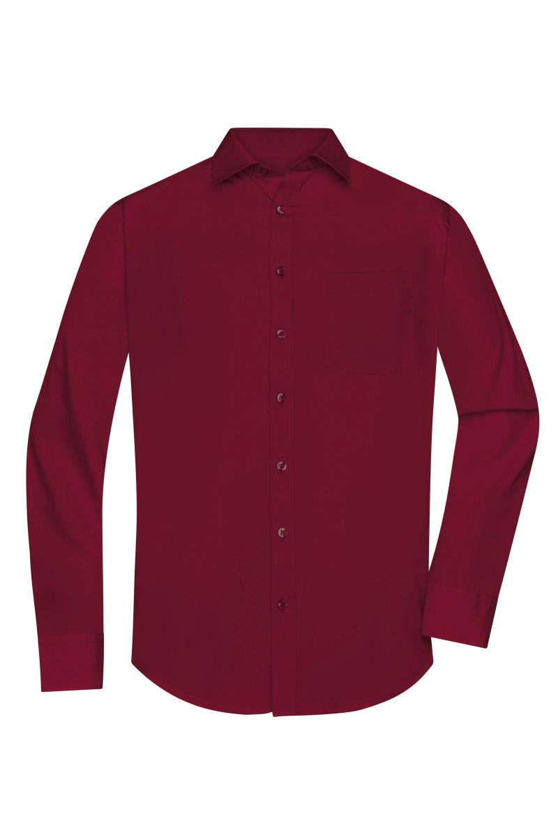 JN678 Herren Shirt Longsleeve Poplin in Wine, Größe L von James & Nicholson