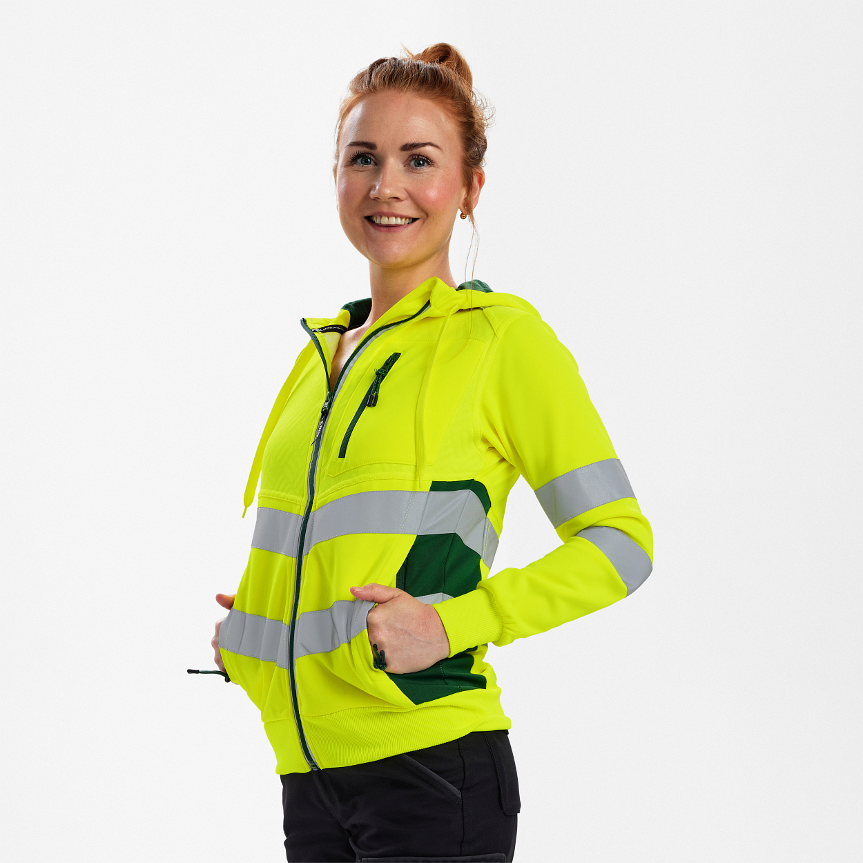 ENGEL Safety Damen Sweatcardigan in Gelb/Grün, Größe XS