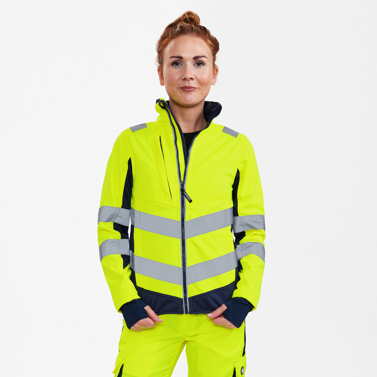 ENGEL Safety Damen Softshelljacke in Gelb/Blue Ink, Größe 2XL