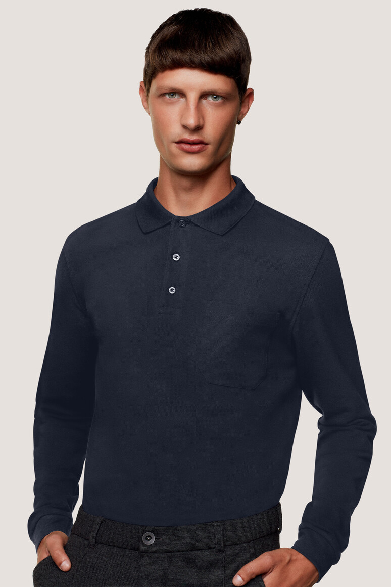 HAKRO 809 Longsleeve-Pocket-Poloshirt Top in tinte, Größe XS