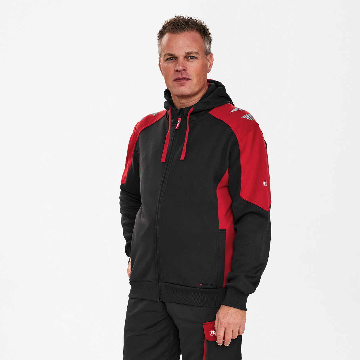 ENGEL Galaxy Sweatcardigan mit Kapuze in Anthrazit Grau/Tomato Red, Größe XS