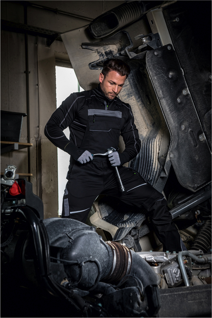 Latzhose FLEXL25 Flex Line in Schwarz/Grau, Gr. 72 von Leibwächter