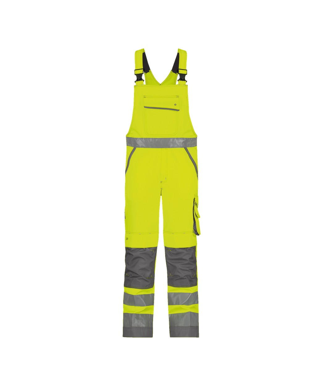 Warnschutz Latzhose mit Kniepolstertaschen "DASSY® Malmedy" in NEONGELB/ZEMENTGRAU, Größe 58 - langer Schritt PESCO74