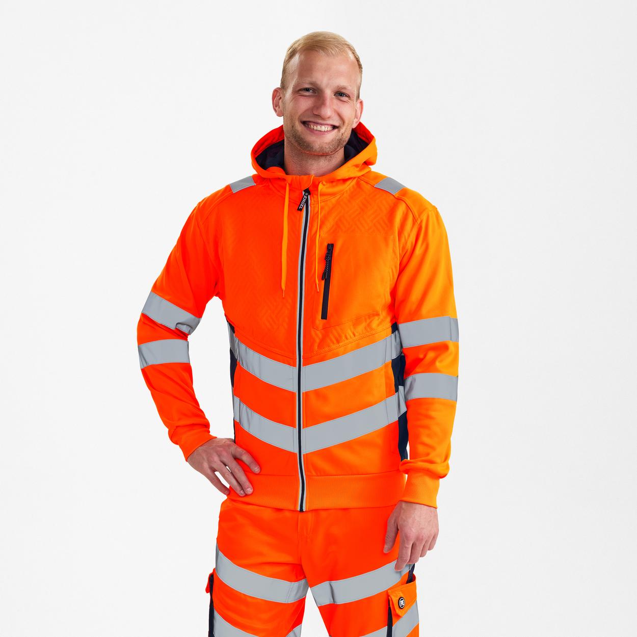 ENGEL Safety Sweatcardigan in Orange/Blue ink, Größe XS