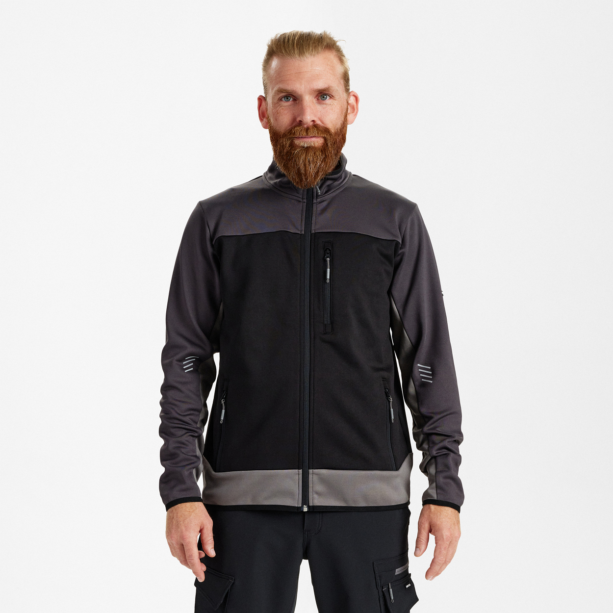 ENGEL Entire Midlayer-Cardigan in Schwarz/Anthrazit Grau, Größe XS