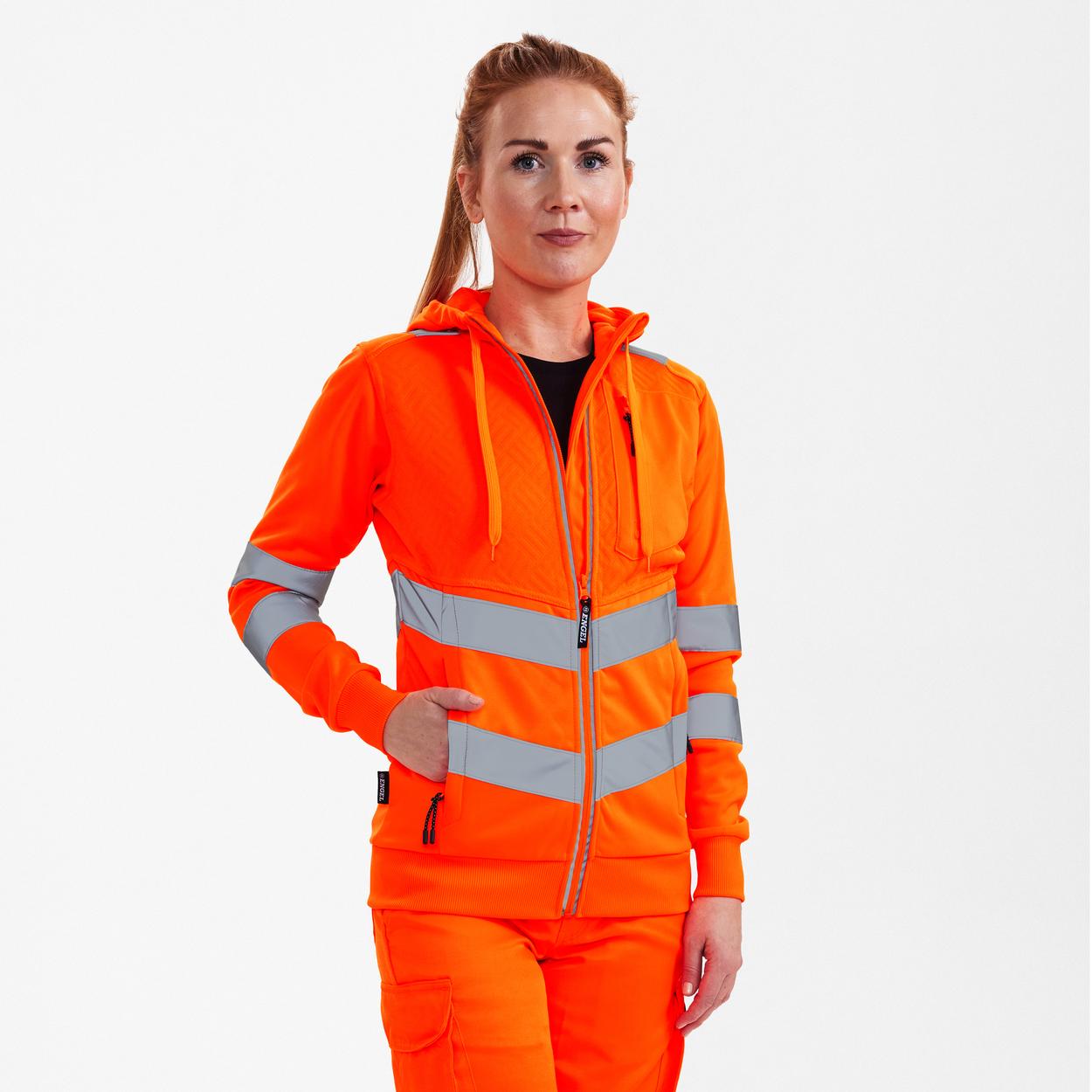 ENGEL Safety Damen Sweatcardigan in Hi-vis Orange, Größe XS
