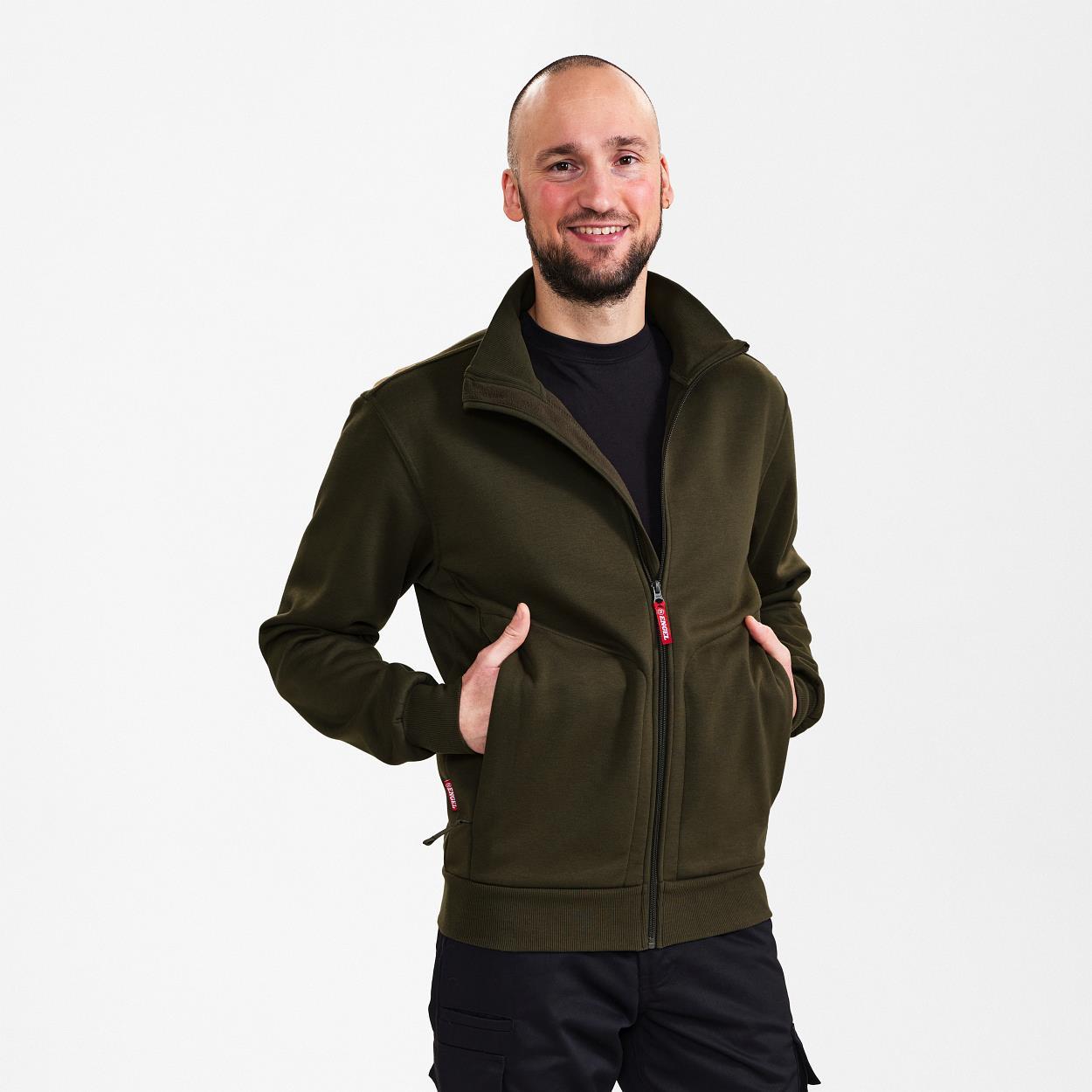 ENGEL Extend Sweat-Jacke mit hohem Kragen in Forest Green, Größe M