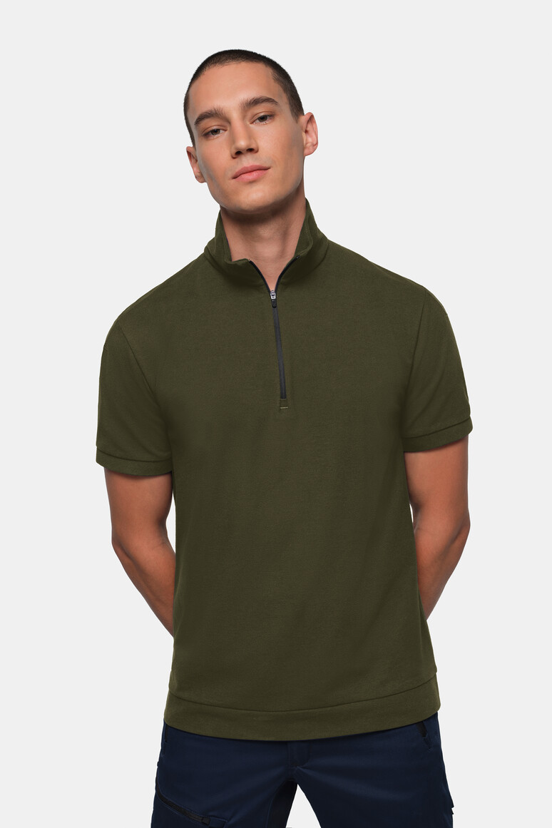 HAKRO 534 Zip-Shirt Piqué MIKRALINAR® ECO in Olive, Größe 6XL
