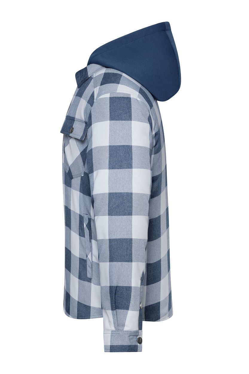 Workwear Check Shirt Jacket "JN1872" in Deep-Blue/Foggy-Grey, Größe 4XL - Daiber