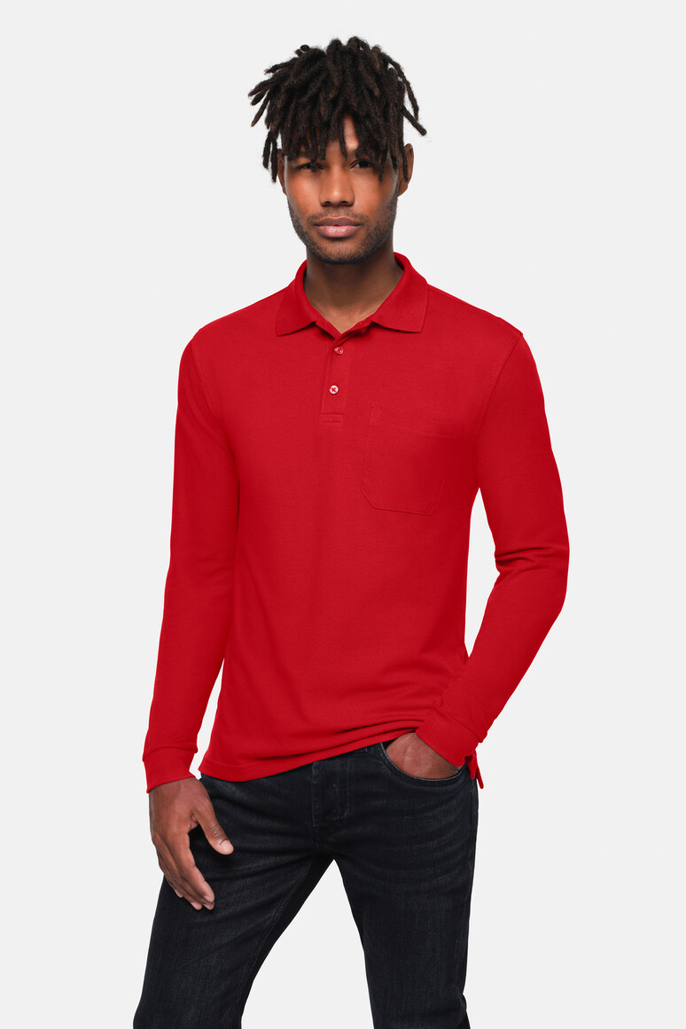 HAKRO 817 Pocket-Longsleeve-Polo MIKRALINAR® ECO in Rot, Größe 6XL