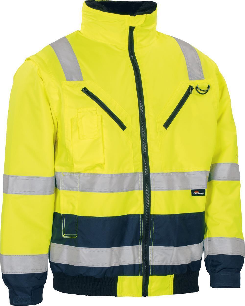 Warnschutz-Kontr.-Pilotenjacke leuchtgelb-marine in Gr. XXL von Vizwell