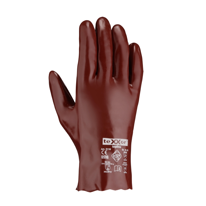 teXXor® topline Chemikalienschutz-Handschuhe PVC ROTBRAUN in Rot, Größe 8