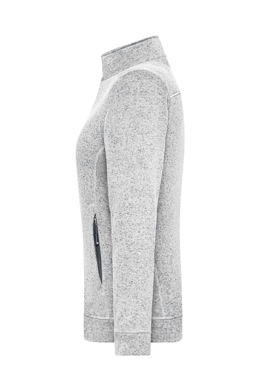 Ladies' Knitted Workwear Fleece Jacket - SOLID - "JN897" in White-Melange/Carbon, Größe 4XL - Daiber