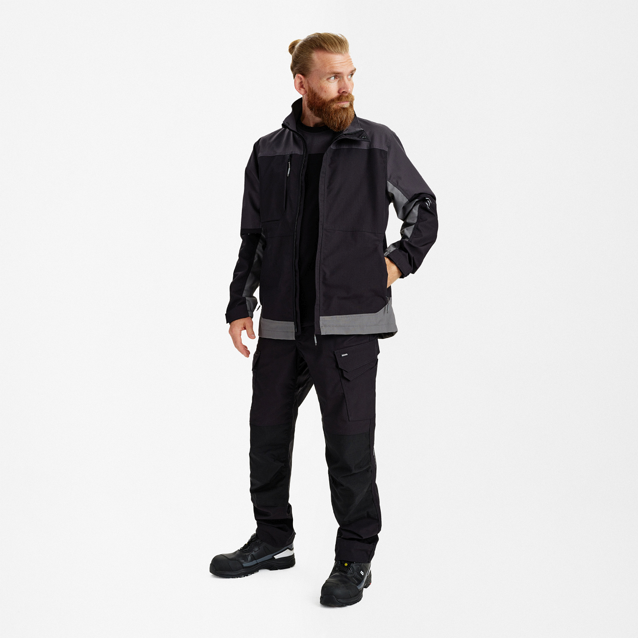 Entire Arbeitsjacke mit Stretch in Schwarz/Anthrazit Grau, Größe XS