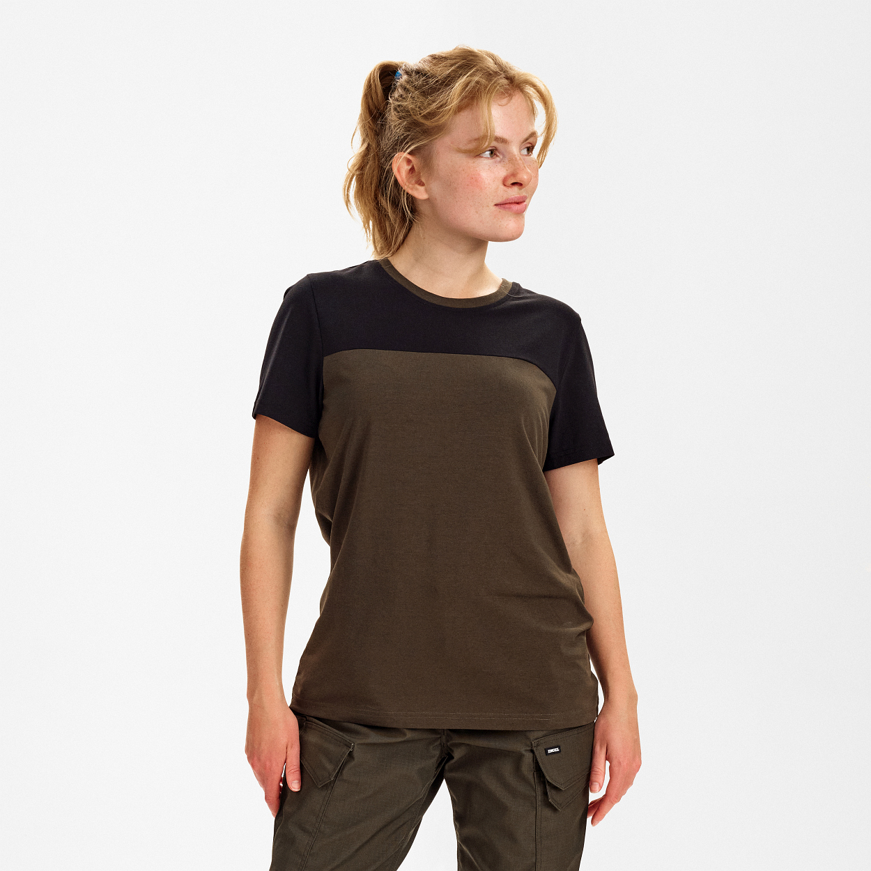 ENGEL Entire Damen T-Shirt in Forest Green/Schwarz, Größe XS