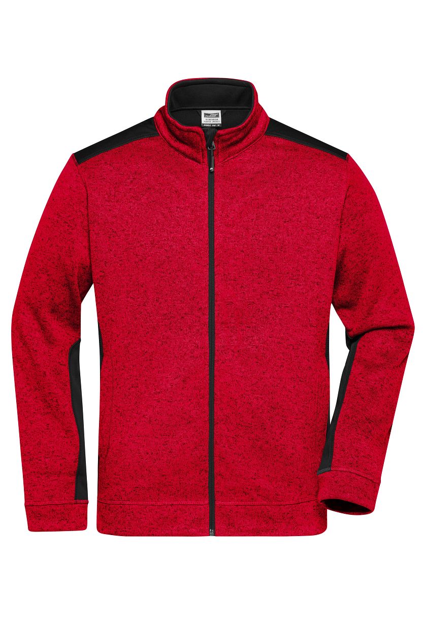 Men's Knitted Workwear Fleece Jacket - STRONG - "JN862" in Red-Melange/Black, Größe 6XL - Daiber